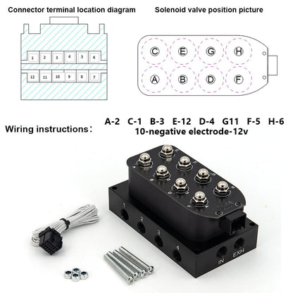 New Upgrade 12V Solenoid 8-Valve Air Ride Suspension Manifold Valve with Simplify Control Panel Ship Type Switch, Equipped with Five Display air Pressure Gauge White