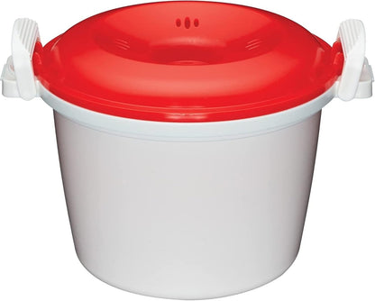 KitchenCraft Rice Cooker, Microwave Steamer, 1.5 Litre, BPA Free Plastic, White/Red