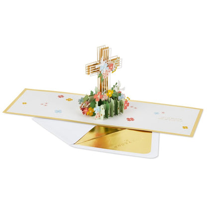 Hallmark Signature Paper Wonder Religious Pop Up Card (Cross with Flowers) for Birthdays, Baptisms, Confirmations