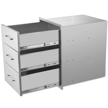 ZHAIUPON Outdoor Kitchen Drawers, 20" W27"H23"D Stainless Steel Triple BBQ Drawers, Grilling Access Drawer with Chrome Handle Enclosed Built-in Flush Mount for Outdoor Kitchen,BBQ Island