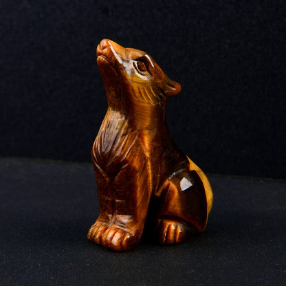 NUZUJX 2Inch Wolf Stone Statue,Determined Wolf Polished Healing Crystal Hand-Carved Gemstone Crystal Figurine Animal Collection Sculpture (Tiger Eye)