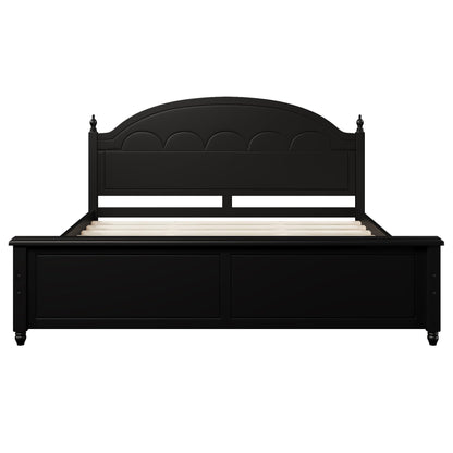Merax King Wooden Platform Bed Frame with Arched Headboard, Solid Wood Bed Base, Classic Elegant Design, Strong Support, No Box Spring Needed, Easy Assembly, Black