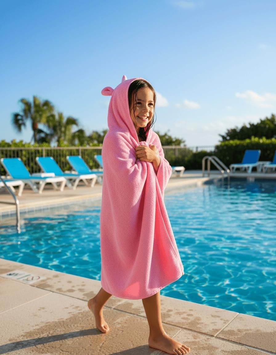 24"x48"+8"/Hooded BAGNO MILANO Kids Organic Turkish Cotton Hooded Beach Cover-Up Towel, GOTS Certified, for Boys