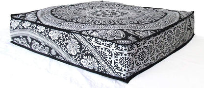 24 Black White Elephant Flower Mandala Mandala Barmeri Large Floor Pillow Cover Cushion Meditation Seating Ottoman