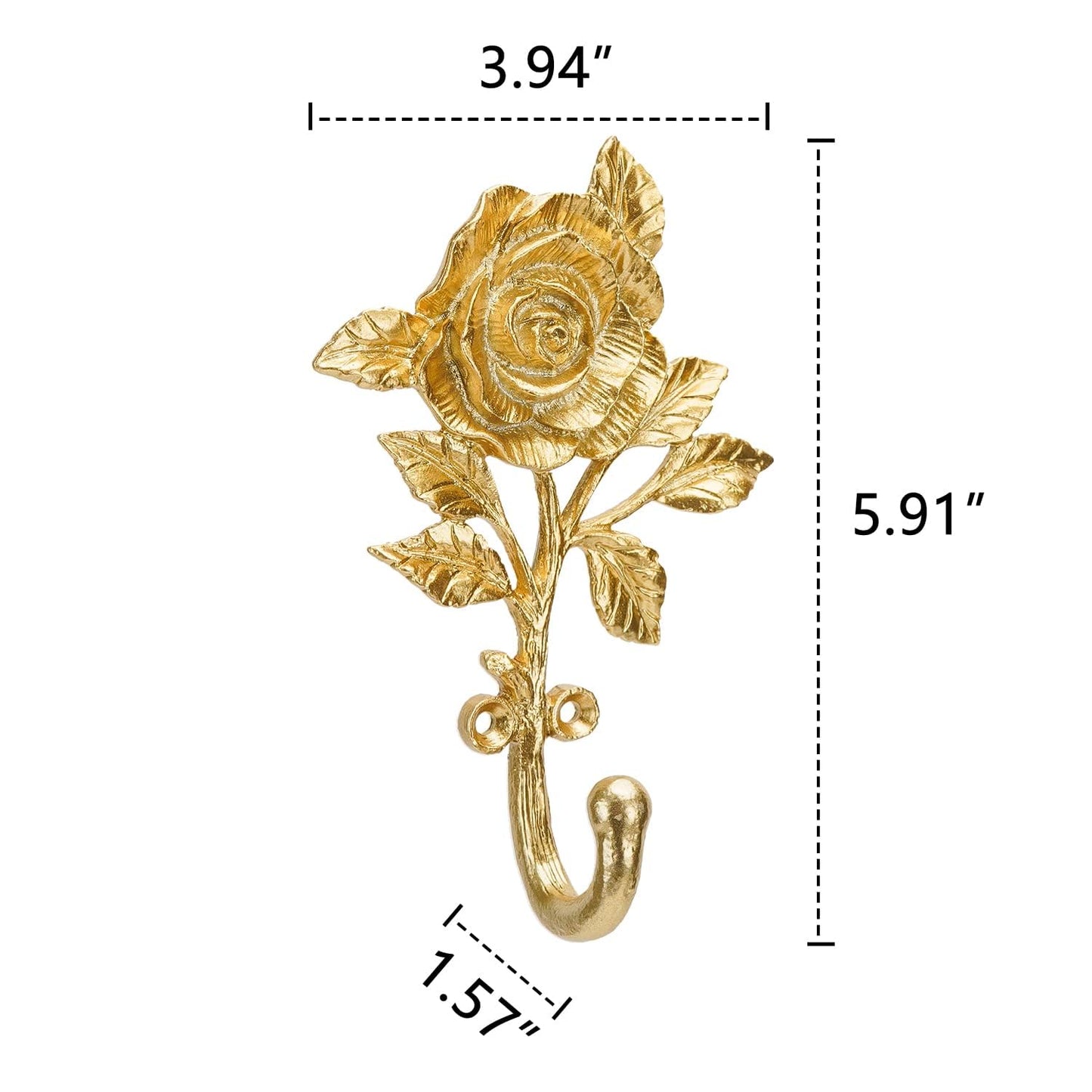 SOFFEE DESIGN 2pcs Golden Single Hooks 3D Flower Retro Ornate Style for Room Wall Mounted Decoration, Coat Hat Scarf Hanging Entry Heavy Duty Hooks, Home Decor