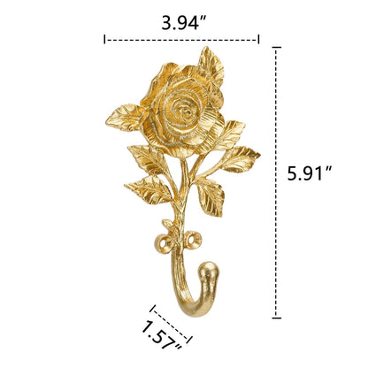 SOFFEE DESIGN 2pcs Golden Single Hooks 3D Flower Retro Ornate Style for Room Wall Mounted Decoration, Coat Hat Scarf Hanging Entry Heavy Duty Hooks, Home Decor