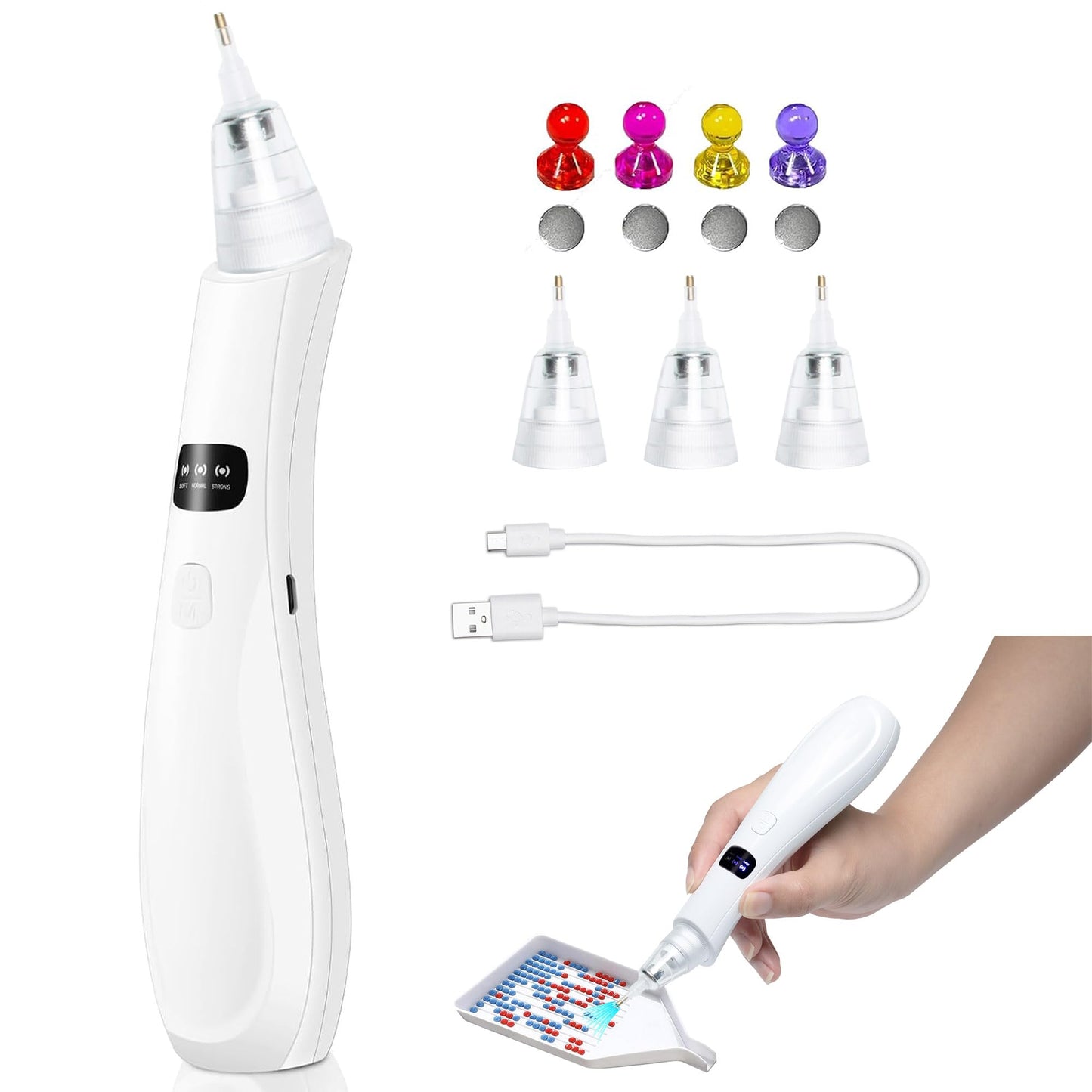 Cordless Electric Diamond Painting Pen Vacuum Diamond Art Pens No Wax Needed Diamond Painting Accessories Pen for DIY Art Beginners (White)