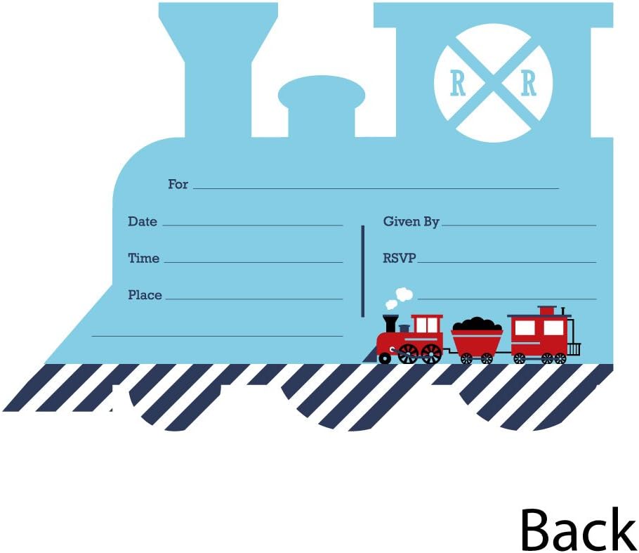 Set 12 Big Dot of Happiness Railroad Party Crossing - Shaped Fill-In Invitations - Steam Train Birthday Party or Baby