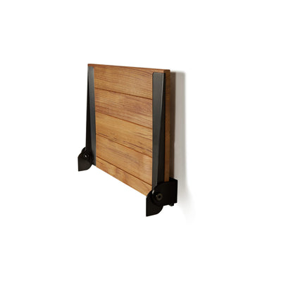 Seachrome 18 inch Silhouette Slimline Folding Wall Mount Shower Bench Seat, Natural Teak Wood with Matte Black Frame
