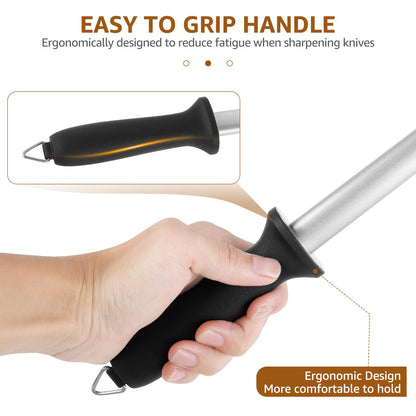 3 Pcs Diamond Sharpening Steel Rod, 12 Inches Diamond Honing Steel Knife Sharpener Rod, 1000 Grit Portable Knife Sharpener Stick for Honing Knives Blade