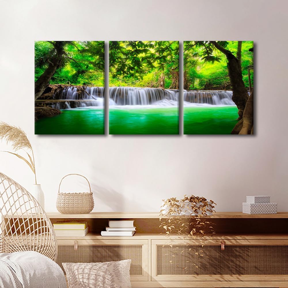 TFIAVSIN House Wall Decor, Tropical Beautiful Waterfall Paintings Wall Art for Living Room, 3 Piece Canvas
