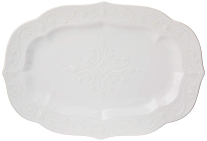 Lenox Serveware, Lenox French Perle White Serving Platter, Oval Shape, 18.5-Inch, Stoneware, Dishwasher Safe, Turkey Platter for Thanksgiving, Winter Hosting, Christmas Serving (White, 1 Piece)