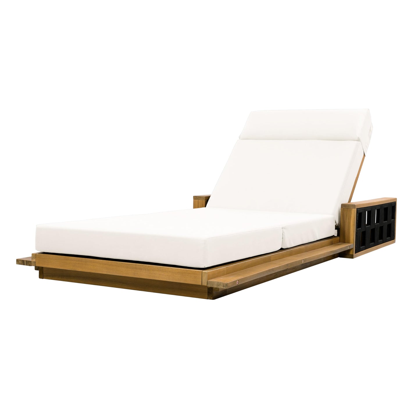 Merax Acacia Wood Patio Chaise Lounge Set of 4, Outdoor Reclining Chairs with 4-Position Adjustable Backrest, 4-Piece Sunbathing Recliner & 4" Thick Four-fold Cushion for Poolside, Garden, Cream