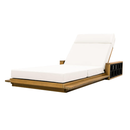 Merax Acacia Wood Patio Chaise Lounge Set of 4, Outdoor Reclining Chairs with 4-Position Adjustable Backrest, 4-Piece Sunbathing Recliner & 4" Thick Four-fold Cushion for Poolside, Garden, Cream