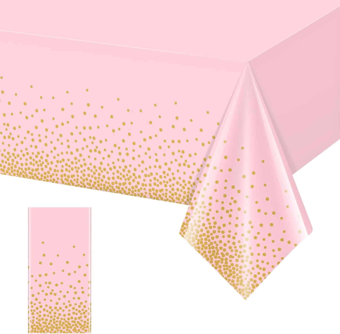 1 Pack 54x108" Pink and Gold Plastic Tablecloth for Parties, Pink Disposable Table Cloth for Rectangle Tables, Gold