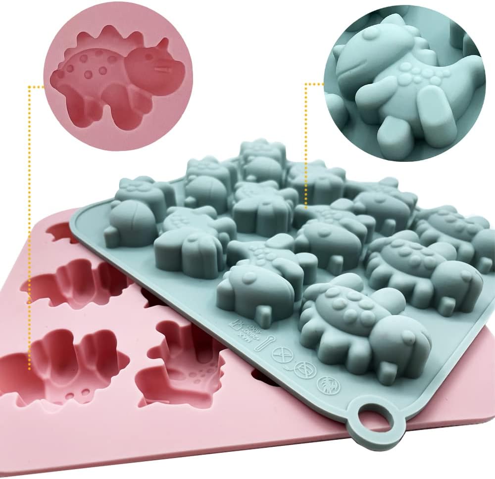 2 Pack Cute Dinosaur Silicone Molds, 12 Cavity 3D Dinosaur Themed Baking Mould Tray for Chocolate Cake Dessert