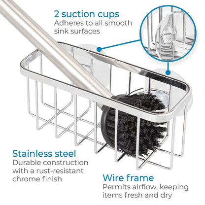 iDesign Gia Stainless Steel Dish Sponge Holder Basket with Suction Cups, Ideal for Kitchen Sinks and Bathroom Organization, 2.25"D x 2.5"W x 5.75"H, Set of 1, Polished