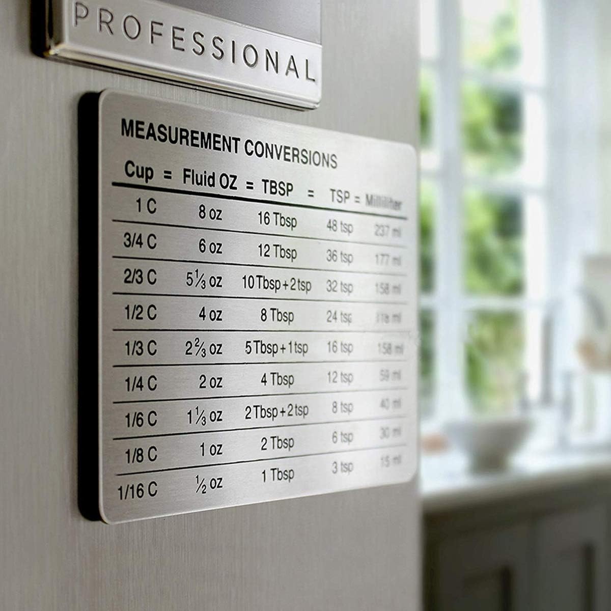 Magnetic Kitchen Baking Conversion Chart, Stainless Steel Refrigerator Magnet for Cups, Tablespoons, Teaspoons, Fluid Oz