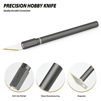 EHDIS Precision Exacto Knife Set with 20 Titanium Coated Blades – Razor Sharp Craft Utility Knife for Model Building, Vinyl Cutting & Detailed Art | Professional Hobby Knife Kit (Grey)