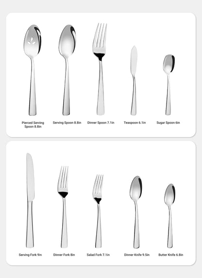 45-Piece Flatware Sets, Silverware Set for 8, Durable Stainless Steel Tableware in Ergonomic Design Size and Weight, Kitchen Utensils Set with Steak Knives, Rust-proof, Dishwasher Safe