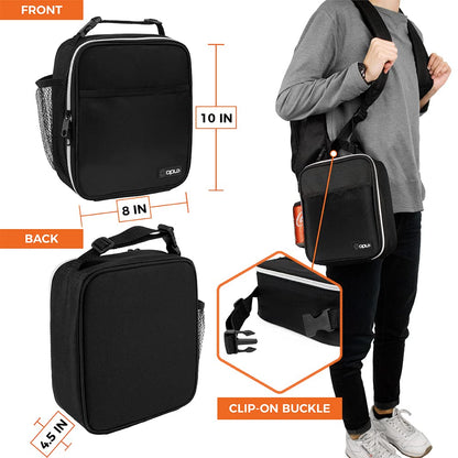 opux Premium Insulated Lunch Box, Soft School Lunch Bag for Kids Boys Girls, Leakproof Small Lunch Pail Men Women Work, Reusable Compact Cooler Tote Lunchbox for Office Adult, Black