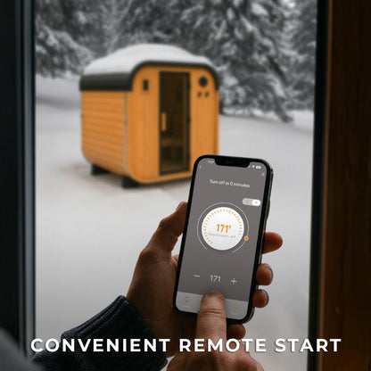 Backyard Discovery Lennon 2-4 Person Traditional Cedar Outdoor Cube Sauna with Electric Sauna Heater, Glass Door, Sauna Rocks, Dry Heat, Steam Sauna, LED Lights, Wi-Fi Control, Sauna Accessories