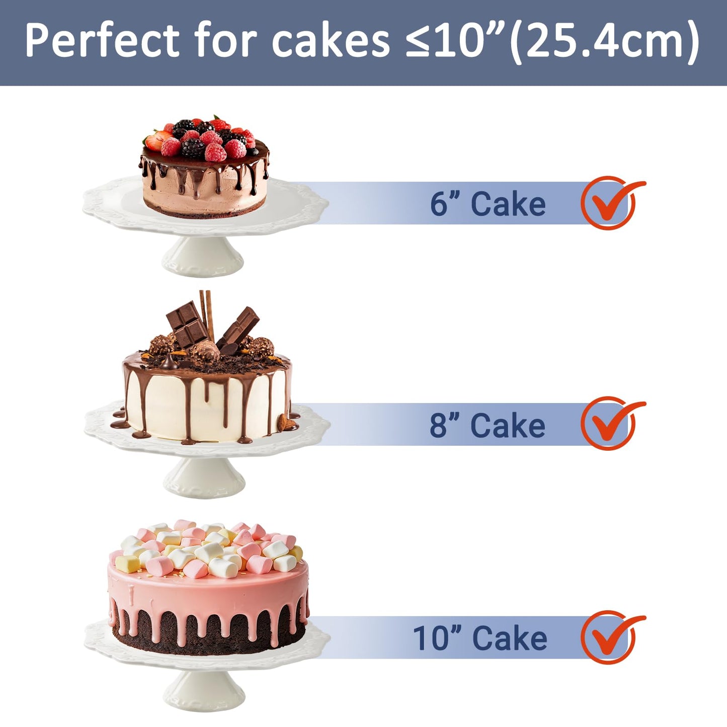 BPFY 10 Inch White Ceramic Cake Stand (Holds 10 Inch Cake), Decorative Cupcake Stand, Dessert Display Plates for Snacks and Cookies, Baby Shower, Birthday, Wedding Party Decor