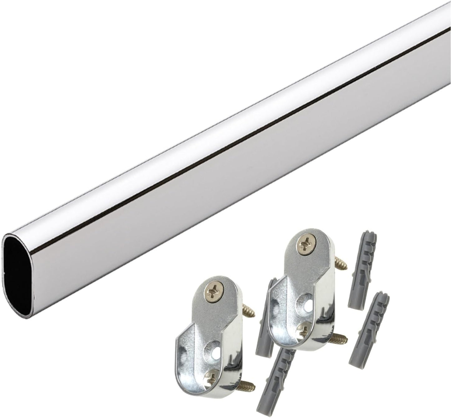 60" Polished Chrome Oval Closet Rod with Screw-On End Supports, 1 Pack