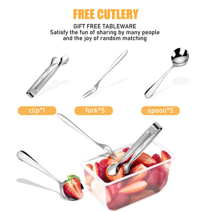 Condiment Tray with Stainless Steel 5 Spoons, 5 Forks and 1 Clip, Chilled Condiment Server, Condiment Server, Bar Garnish Holder on Ice, Bar Accessories Fruit and Salad with Removable Trays and Lid