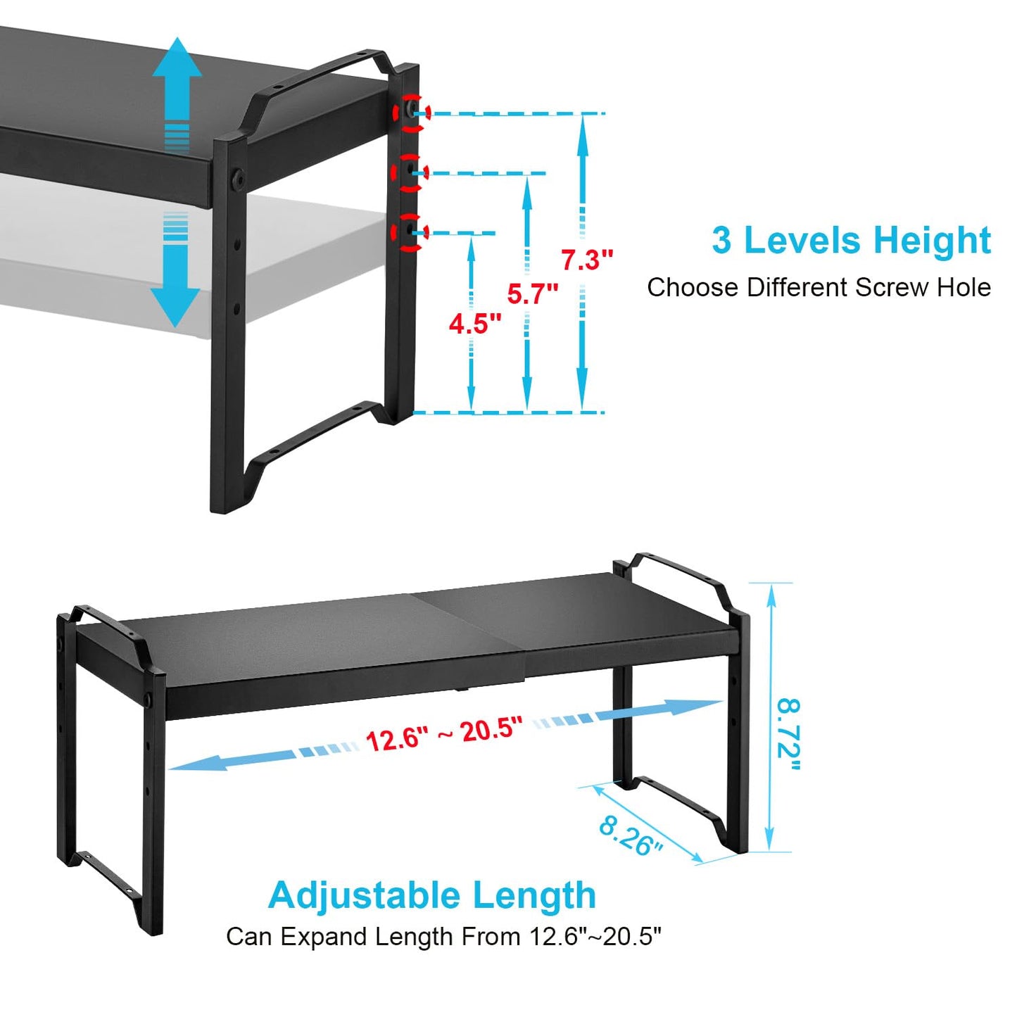 2 Pack Expandable Cabinet Countertop Shelves, Stackable Shelves Organizers For Kitchen Cabinet Countertop Storage, Adjustable Counter Cupboard Pantry Organizer Shelf Rack Stand, Length:20.5"