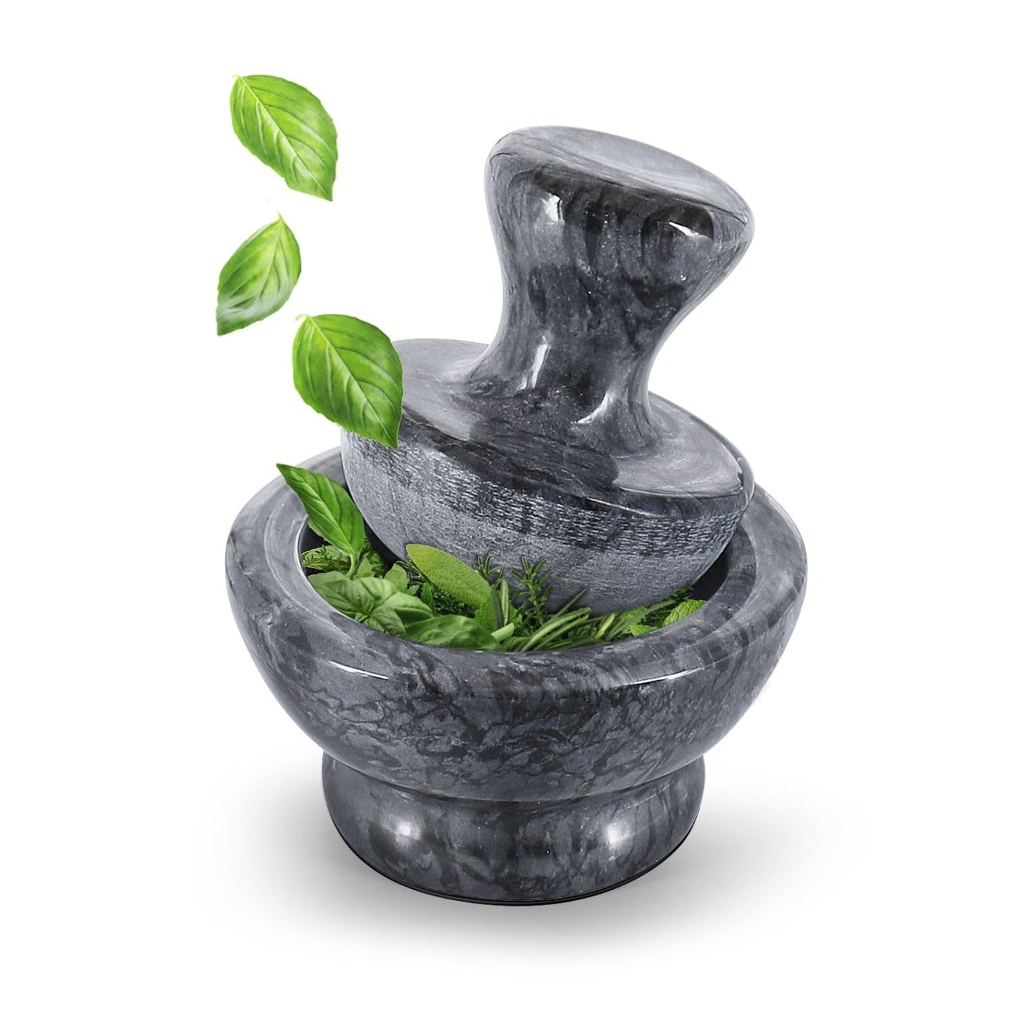 Flexzion Small Marble Stone Mortar and Pestle Set (Black) - 4 Inch, 1/2 Cup Capacity Kitchen Hand Grinder for Spices