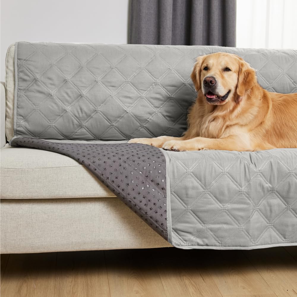 GORILLA GRIP Waterproof Dog Blanket, 82x102 Couch Cover for Dogs Washable, Protects Sofa, Furniture, Crate, Car, RV Essentials Pet Supplies, Tear and Slip Resistant Leakproof Cushion Cover, Light Gray