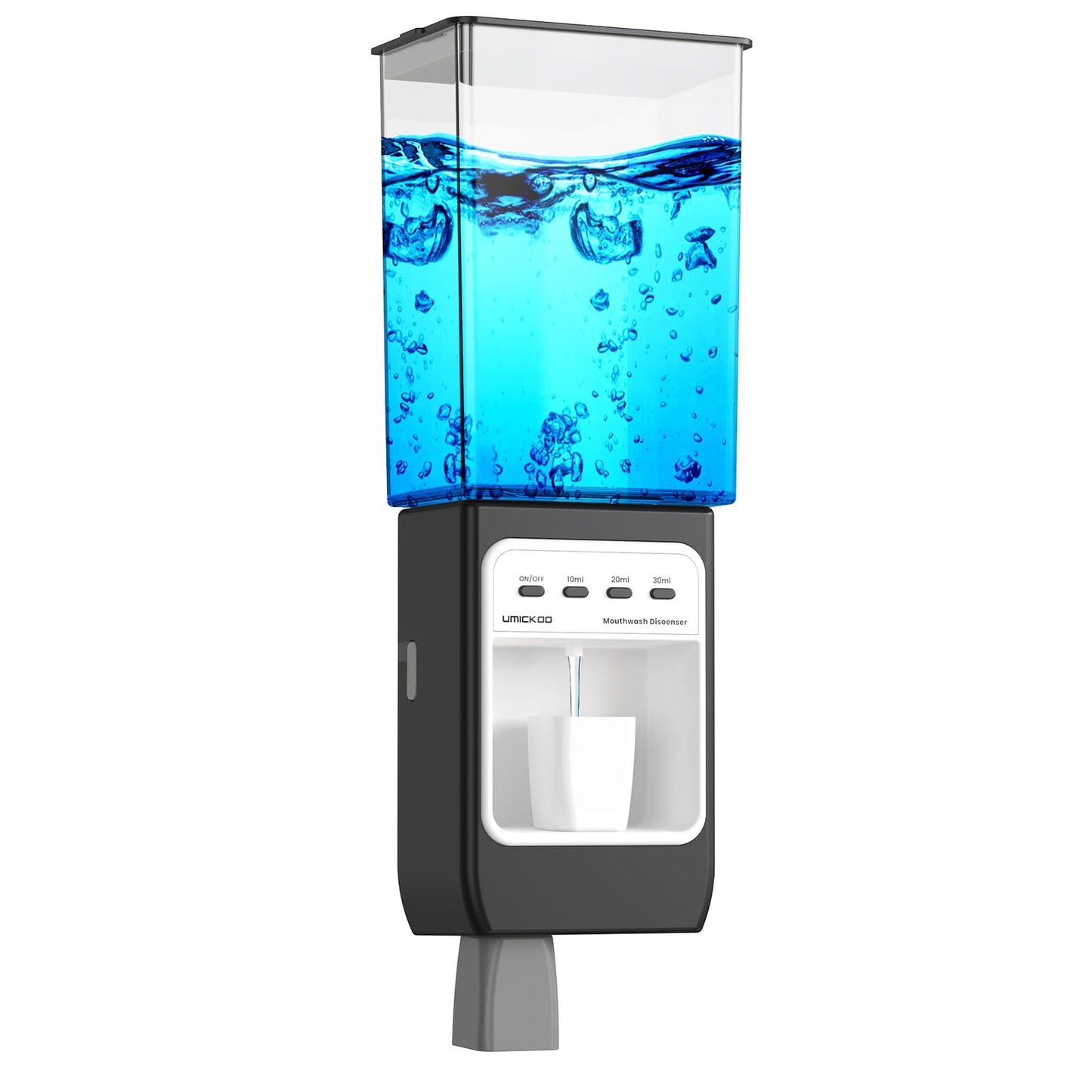 WOVAZUS Auto-Mouthwash Dispenser for Bathroom - 700mL Rechargeable Wall-Mounted with 2 Magnetic Cups, 3 Smart Levels, No-Drill Installation for Kids & Adults (12-Month Battery)