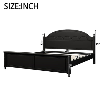 Merax King Wooden Platform Bed Frame with Arched Headboard, Solid Wood Bed Base, Classic Elegant Design, Strong Support, No Box Spring Needed, Easy Assembly, Black