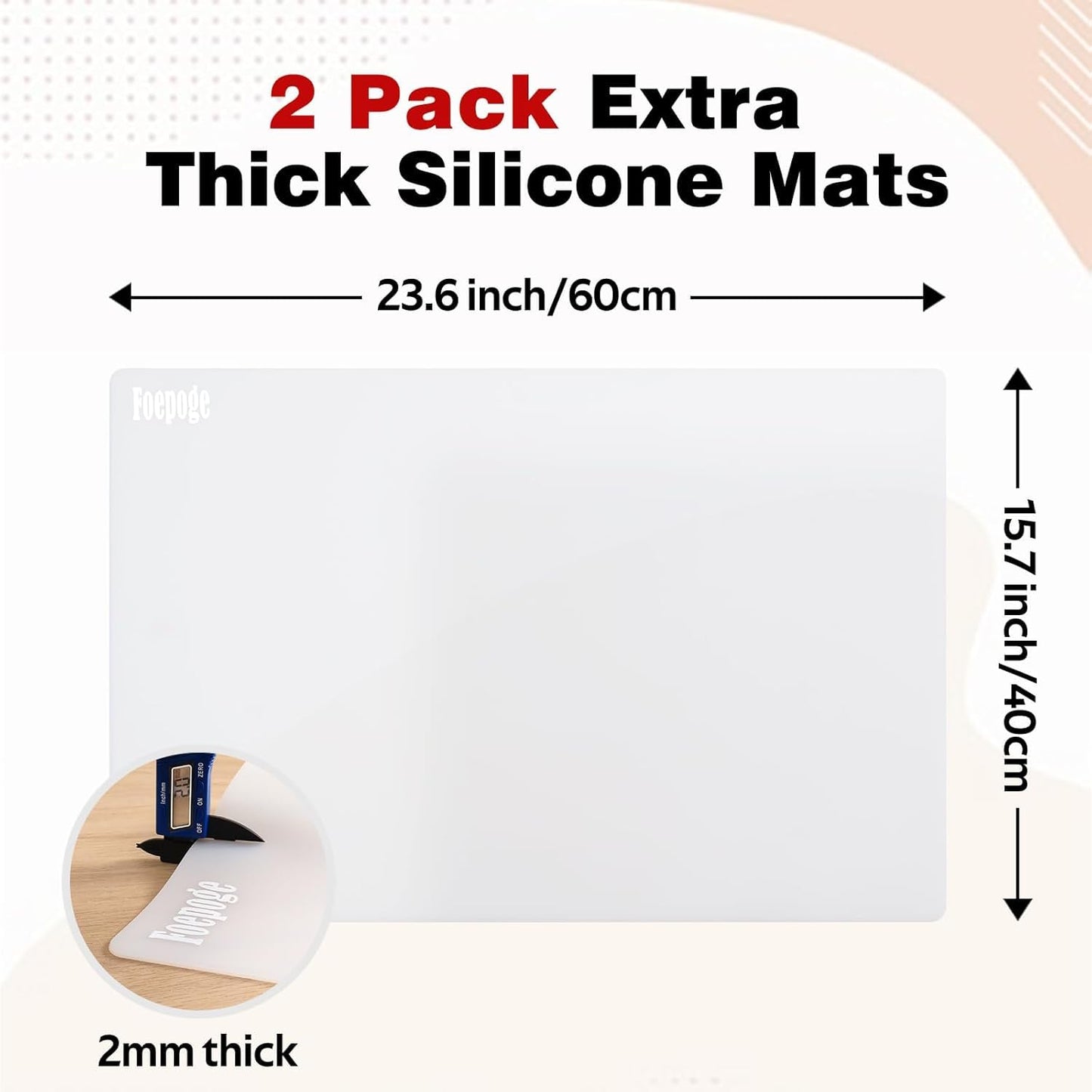 2MM Extra Thick Silicone Mats for Kitchen Counter Heat Resistant Mat, 23.6" x 15.7" Silicone Countertop Protector Matt Large Placemats, Silicon Craft Pad for Resin by Foepoge(2Pcs, Translucent)