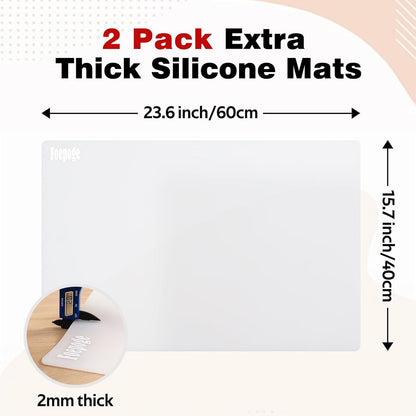 2MM Extra Thick Silicone Mats for Kitchen Counter Heat Resistant Mat, 23.6" x 15.7" Silicone Countertop Protector Matt Large Placemats, Silicon Craft Pad for Resin by Foepoge(2Pcs, Translucent)