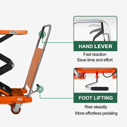 Tory Carrier Double Scissor Lift Table, 330 Lbs Capacity, Hydraulic Lift Cart 43.3" Lifting Height, Manual Scissor Lift Table W/4 Wheels, Foot Pump, Elevating Hydraulic Cart