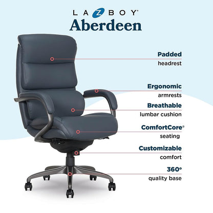 Living Style LaZboy Aberdeen Ergonomic Bonded Leather Swivel Executive Chair, Dark Blue