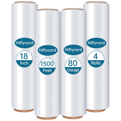 Stretch/Shrink Wrap Roll 18 Inch 1500ft,Heavy Duty 800% Stretch,Clear 80 Gauge Industrial Strength Stretch Film,Plastic Wrap for Pallet Wrap for Pallets,Packing, Shipping&Furniture Protection(4 Roll)