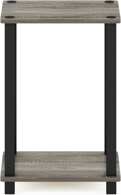 1-Tier Furinno Simplistic End Side Night Stand/Bedside Table with Plastic Poles, French Oak Grey/Black
