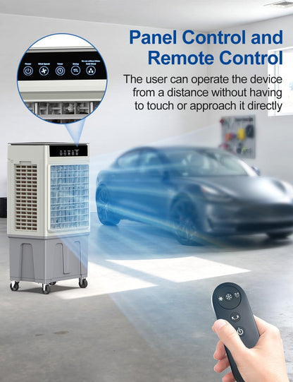 Large Swamp Cooler Air Conditioner, 2200CFM Evaporative Air Cooler, 24H Timer & 8 Gal Water Tank, 100°Oscillation, 3 Speeds&4 Ice Boxes,Remote, Portable Cooling Fan for Garage Outdoor, Extra Large