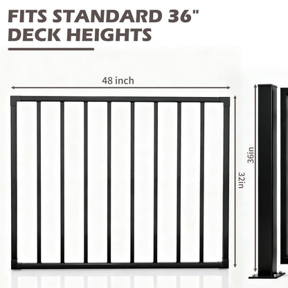 Outdoor Deck Fence Gate Kit, 48" W x 32" H Heavy Duty Metal Gate with Self-Closing Hinge & Lockable Latch, Fits Standard 36''H Deck, Weatherproof, Rust-Resistant, Used for Patio, Yard, Porch, Stairs