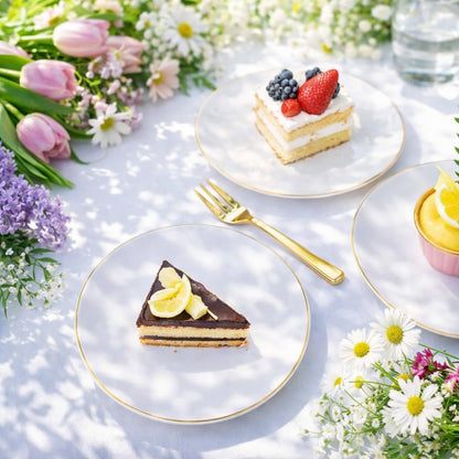 Festiva 200Pcs Gold Dessert Plates 6.3" with Forks 5"- Small Disposable Dessert/Appetize/Cake Plates Plates- serve 100 guests include 100Plates 100Forks for Wedding &Birthday Party & Outdoor