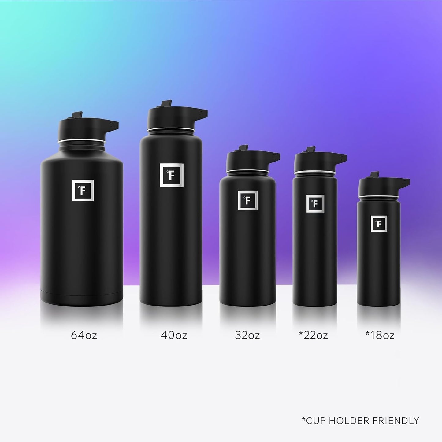 IRON °FLASK Camping & Hiking Hydration Flask with Straw, Wide Mouth Insulated Stainless Steel Sports Water Bottle - 32 oz Midnight Black