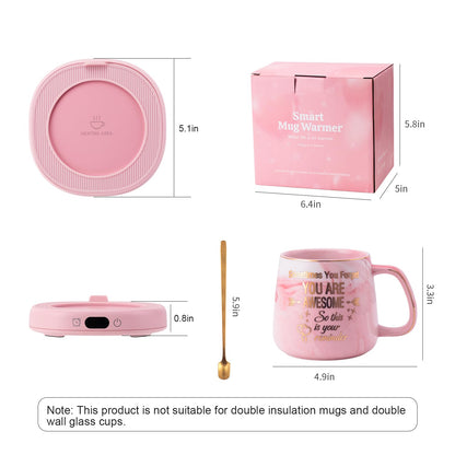 Coffee Mug Warmer & You are Awesome Mug Set, Electric Cup Warmer for Desk, Beverage Warmer with 4 Temperature Setting, 8-Hours Auto Shut Off