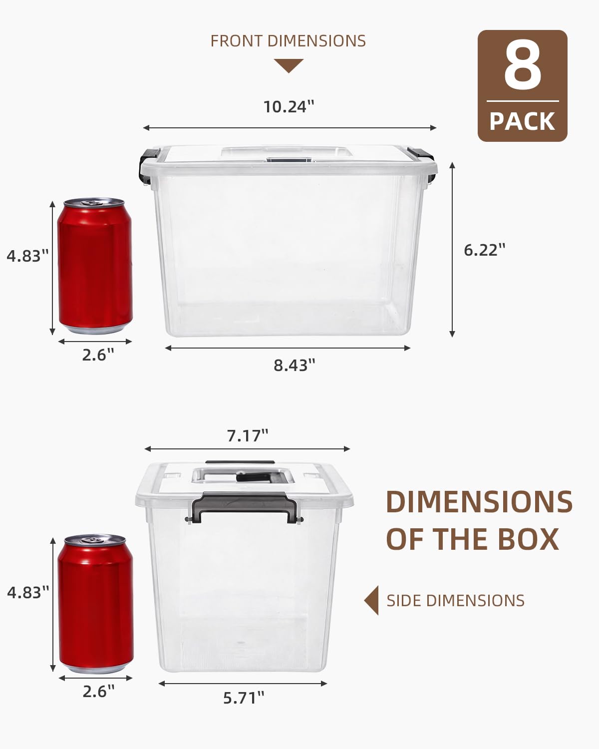 Citylife 8 Packs 6 QT Plastic Storage Bins with Latching Lids Clear Storage Box with handle Stackable Storage Containers for Organizing Snacks, Crafts, Toys, Tools