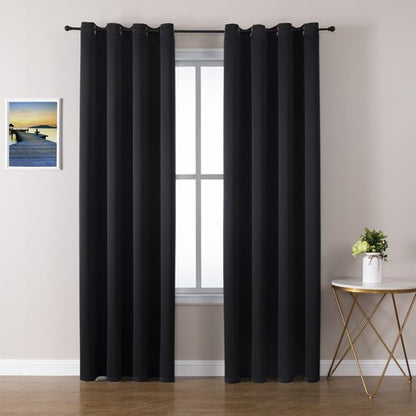 ChrisDowa Blackout Curtains - 80-Inch Long Thermal Insulated Grommet Panels Set (Black, 2 Panels)