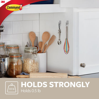 Command Small Stainless Steel Metal Hooks 8 Hooks 10 Strips Holds up to 0.5 lb Removable Self Adhesive Hooks Great for Wall Decor