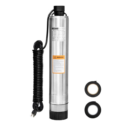 WASSERMANN 4" Effluent/Cistern Bottom Suction Pump with 33FT Cable, 3/4HP,115V/60HZ,32GPM,174FT Head,Stainless Steel Deep Well Submersible Pump for Septic Tank Home and Industrial Agricultural