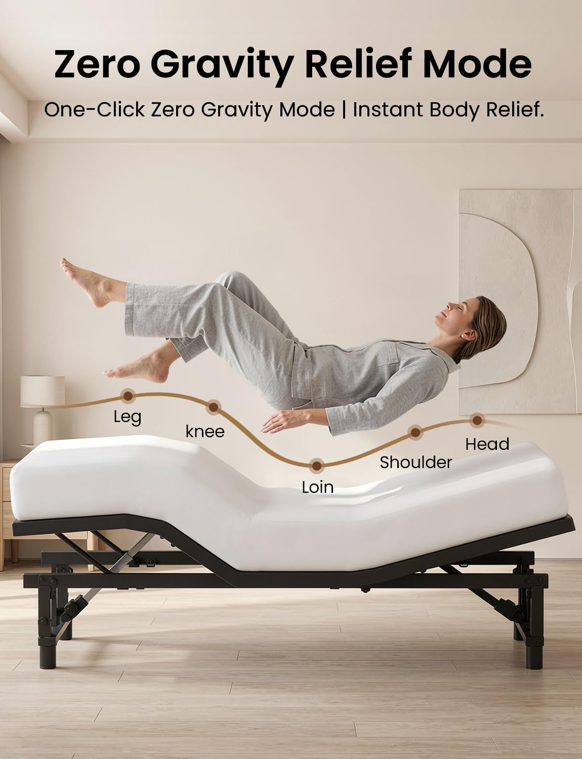 Feetice King Size Adjustable Bed Frame with Wireless Remote, Zero Gravity & Head & Foot Incline, Heavy-Duty Steel Frame, Whisper-Quiet Motor, Easy Installation (79" L x 74" W x 12.72" H), Black